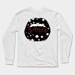 SMU Lips BW Red Script Stars Long Sleeve T-Shirt